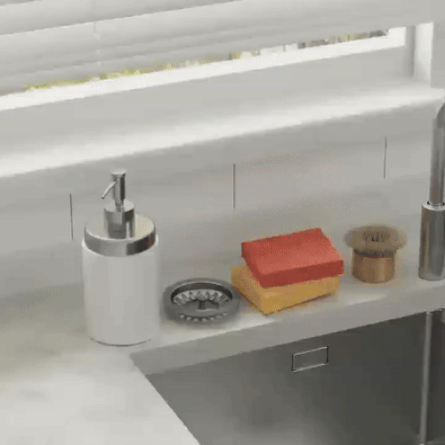 All in one sponge soap and cloth rack by a sink