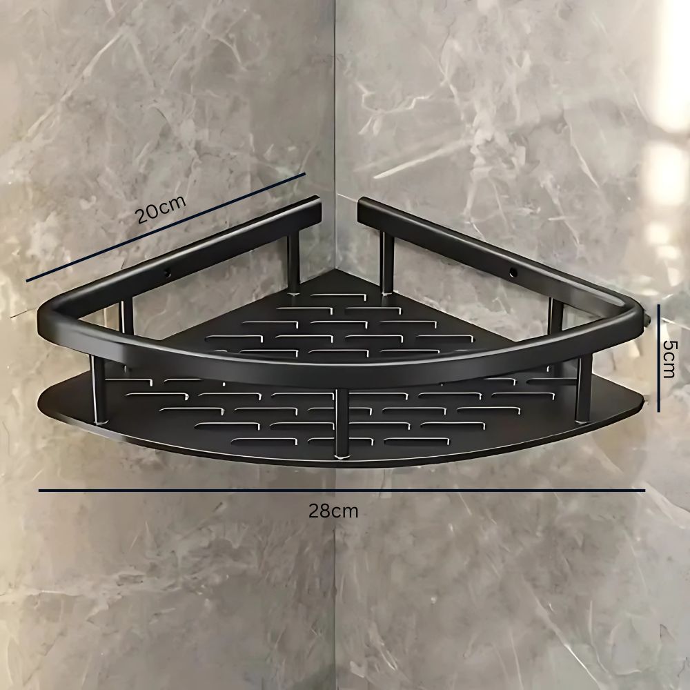 Aluma Curve adhesive shower shelf close up