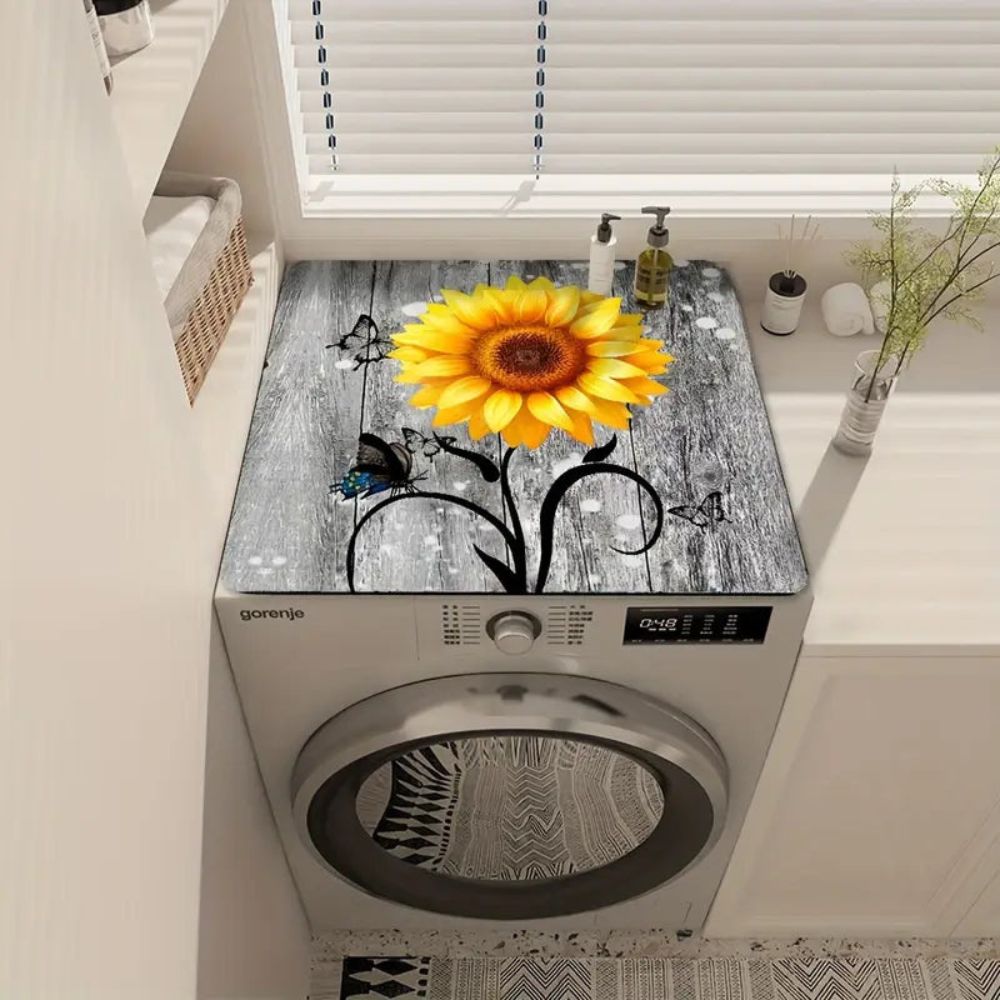 BohoShield appliance mat in a laundry room