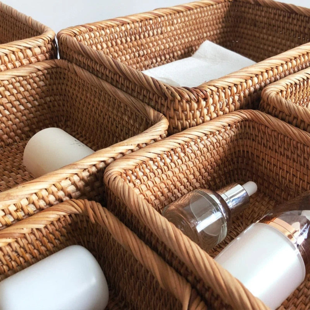 Rattan storage basket detail view