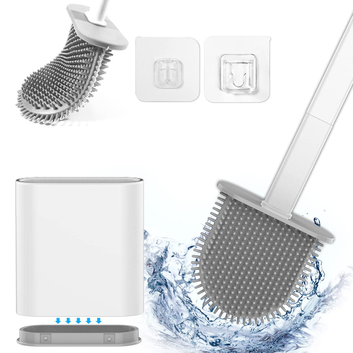 Silicone toilet brush with holder full view