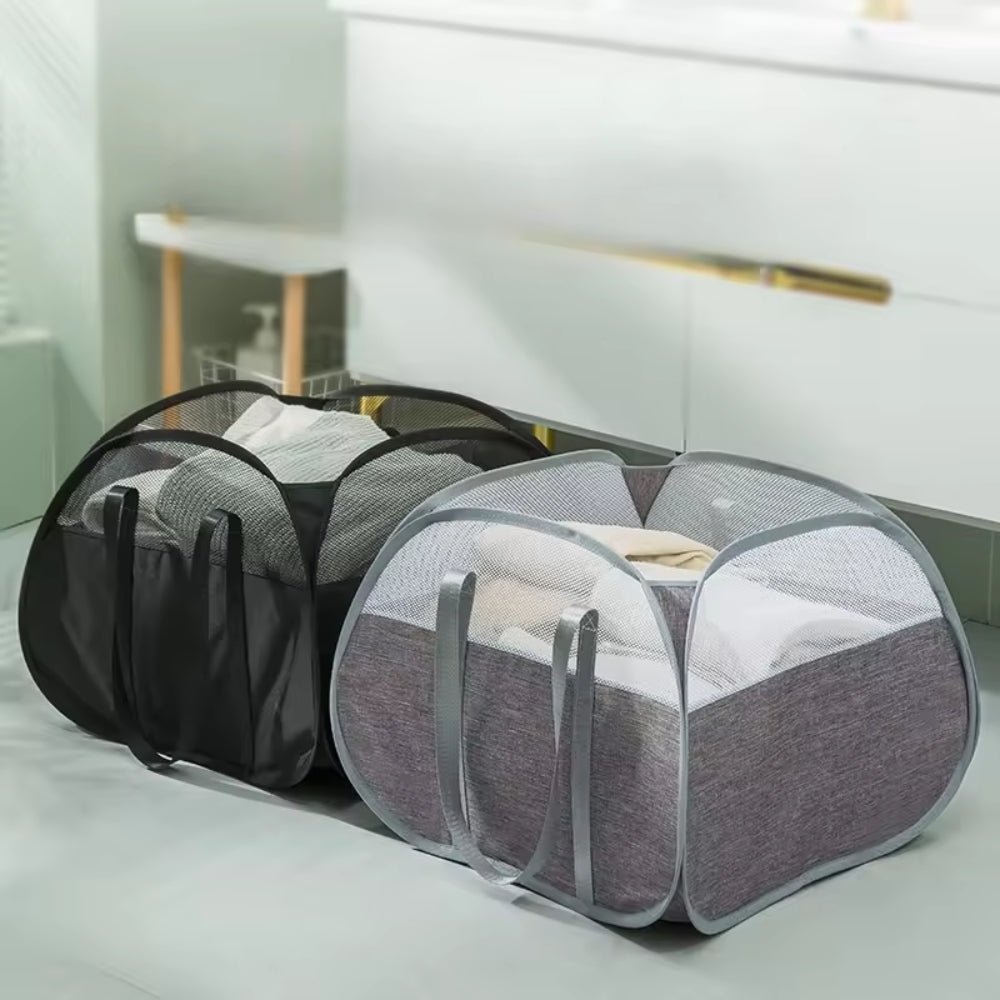 Easy Move collapsible laundry basket full of laundry
