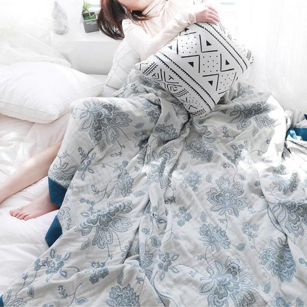 Floral Dream cotton gauze blanket close up