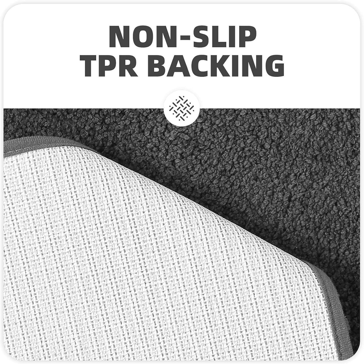 Plush microfiber bath rug beside a tub