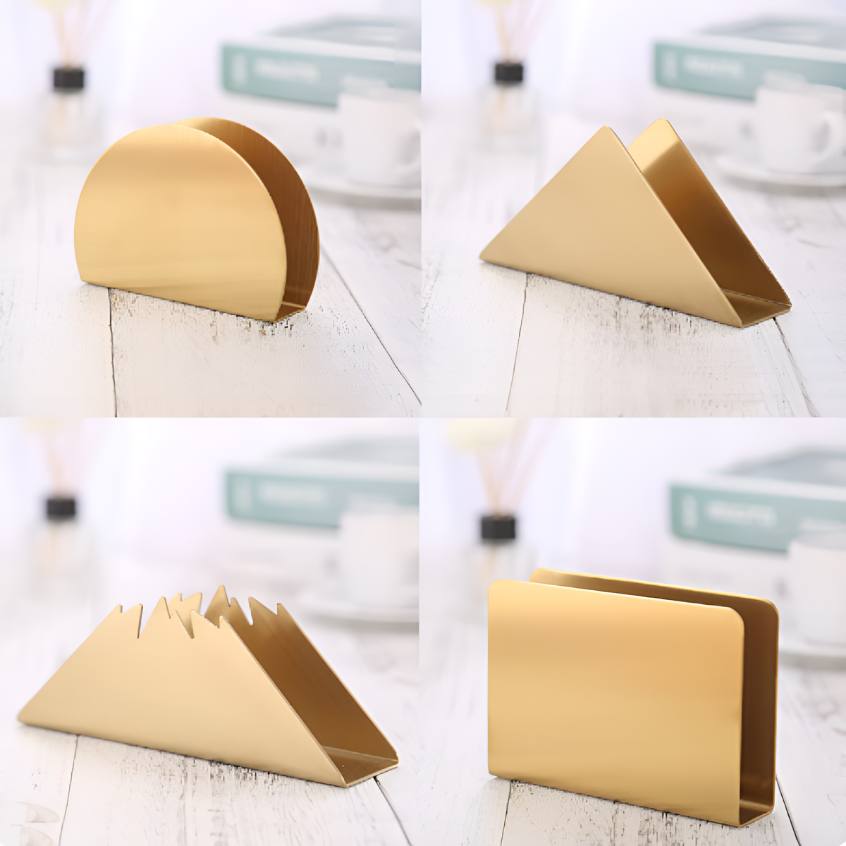 Gold metallic napkin holder detail view