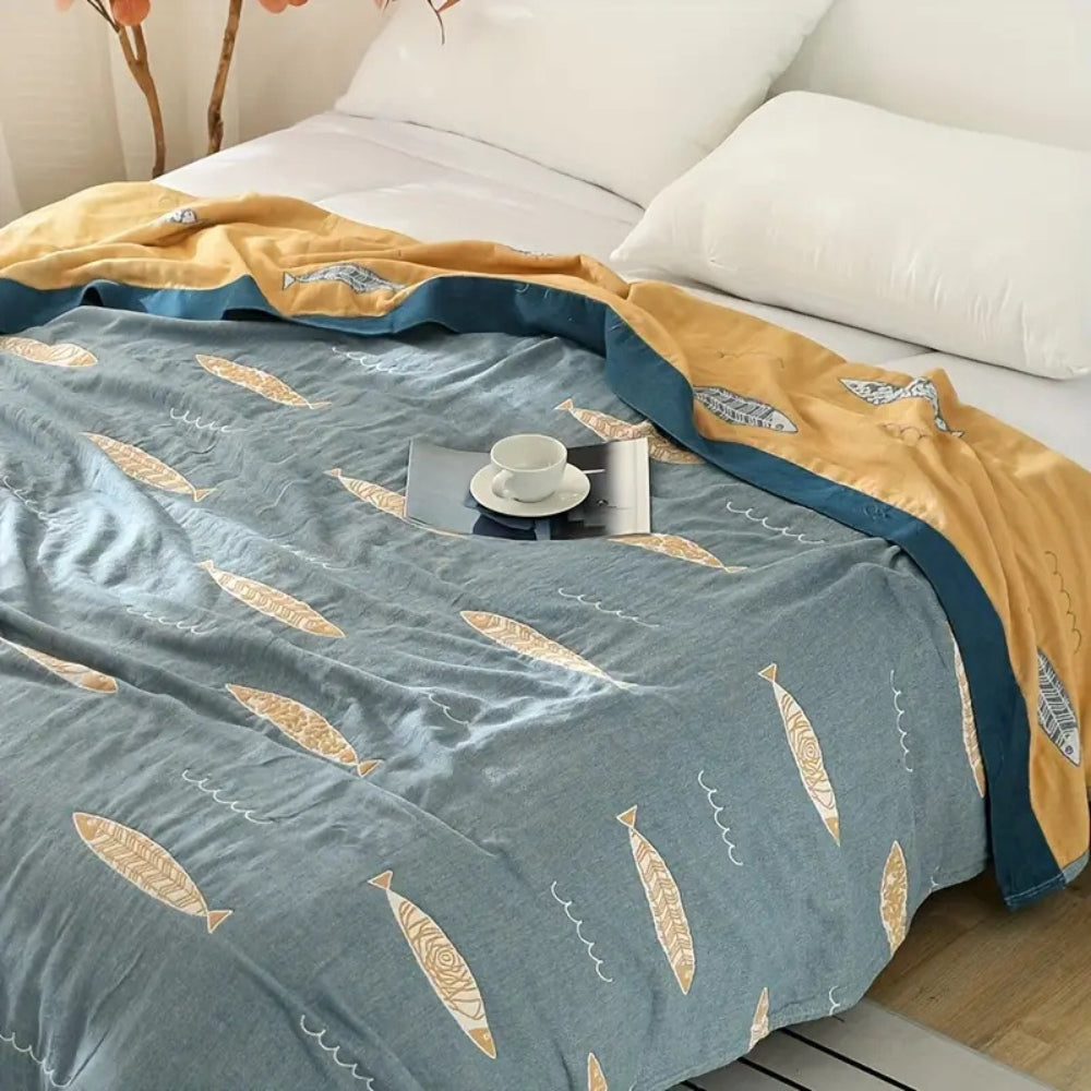 Golden Fish cotton gauze blanket product view