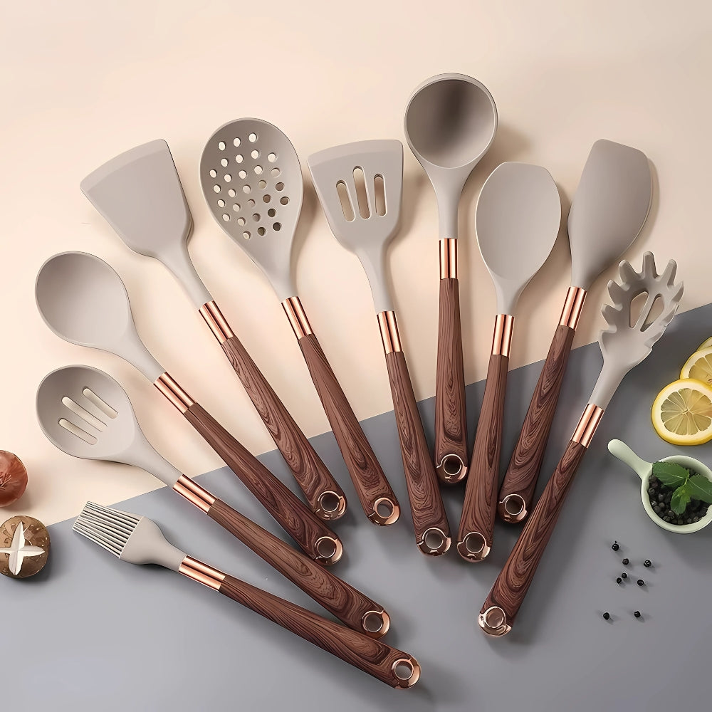 Luxe silicone cooking utensils set in a kitchen