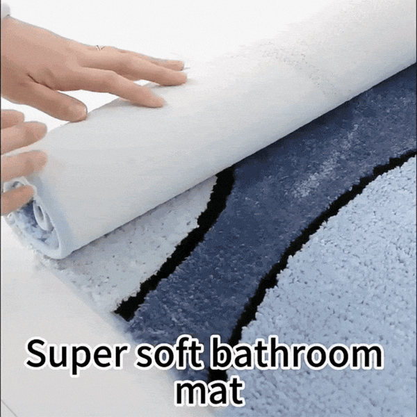 Plush bathroom mat shown in a bathroom