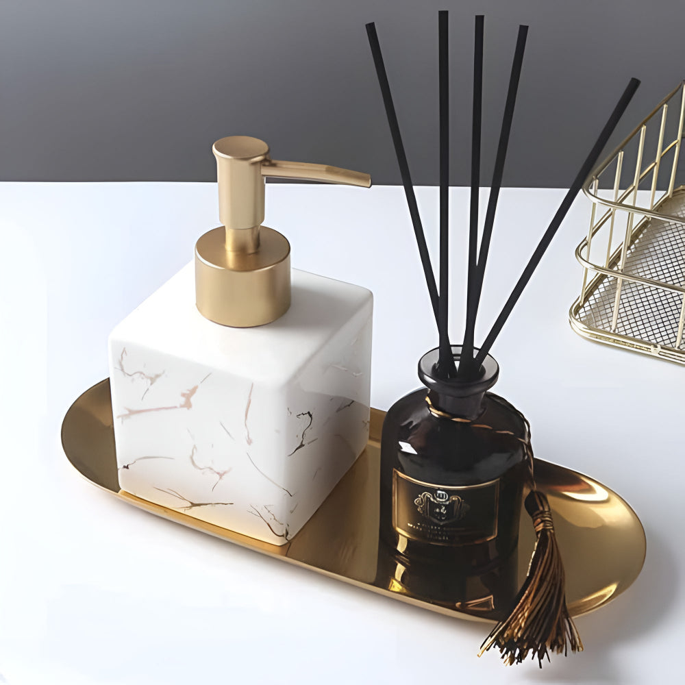 Luxe marble ceramic soap dispenser with gold pump