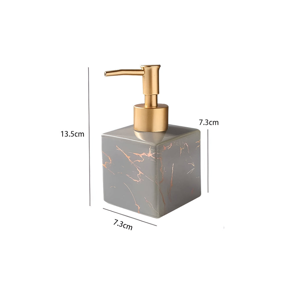 Luxe marble soap dispenser on a bathroom vanity