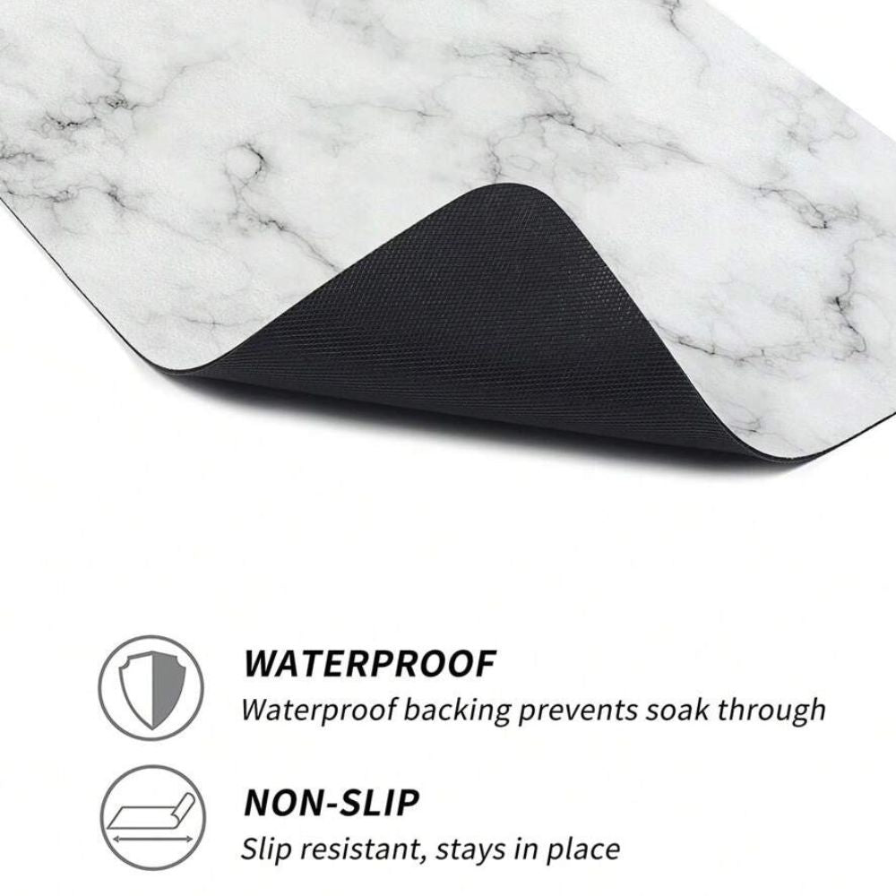 Marble print dish drying mat feature view
