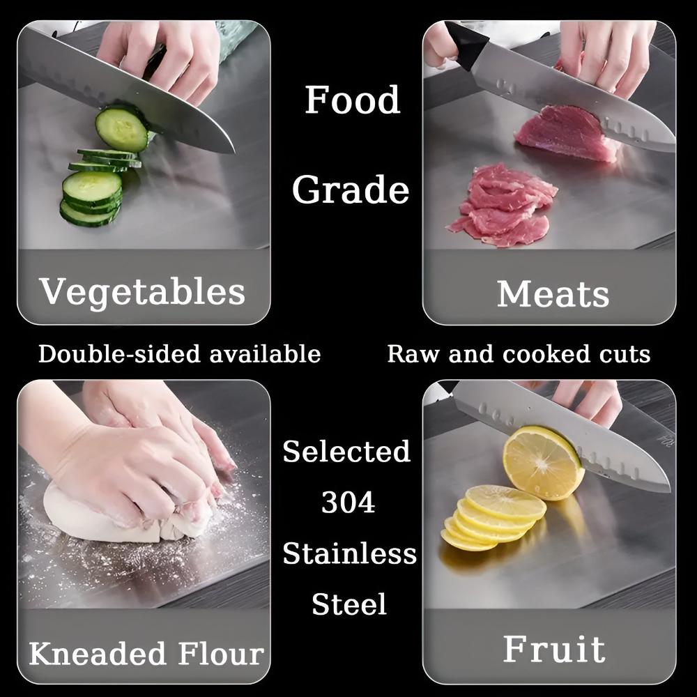 Stainless steel chopping board in its setting