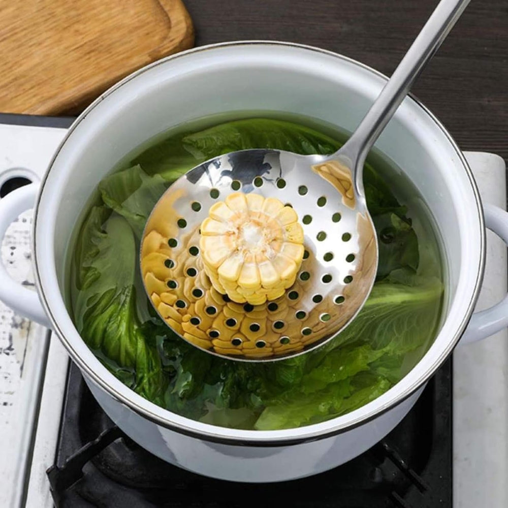 Stainless steel utensils in a kitchen