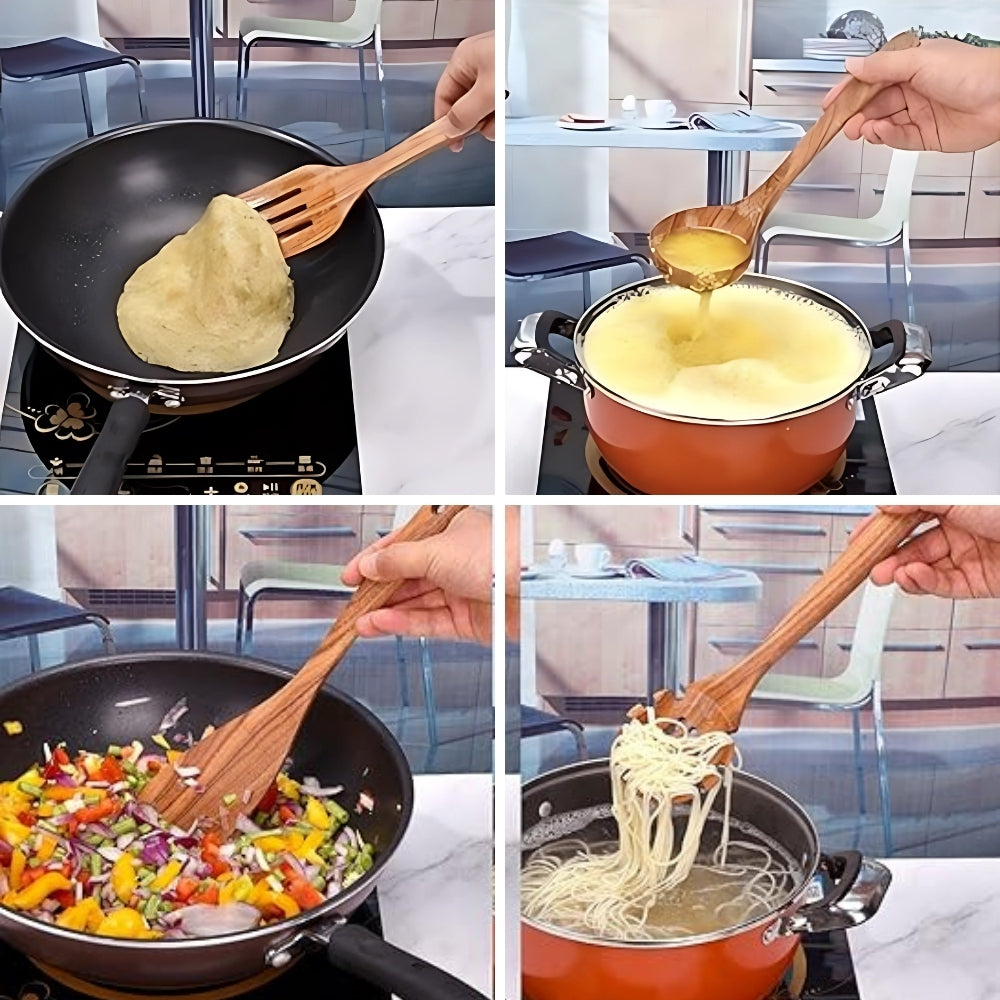 Wooden cooking utensil set feature view