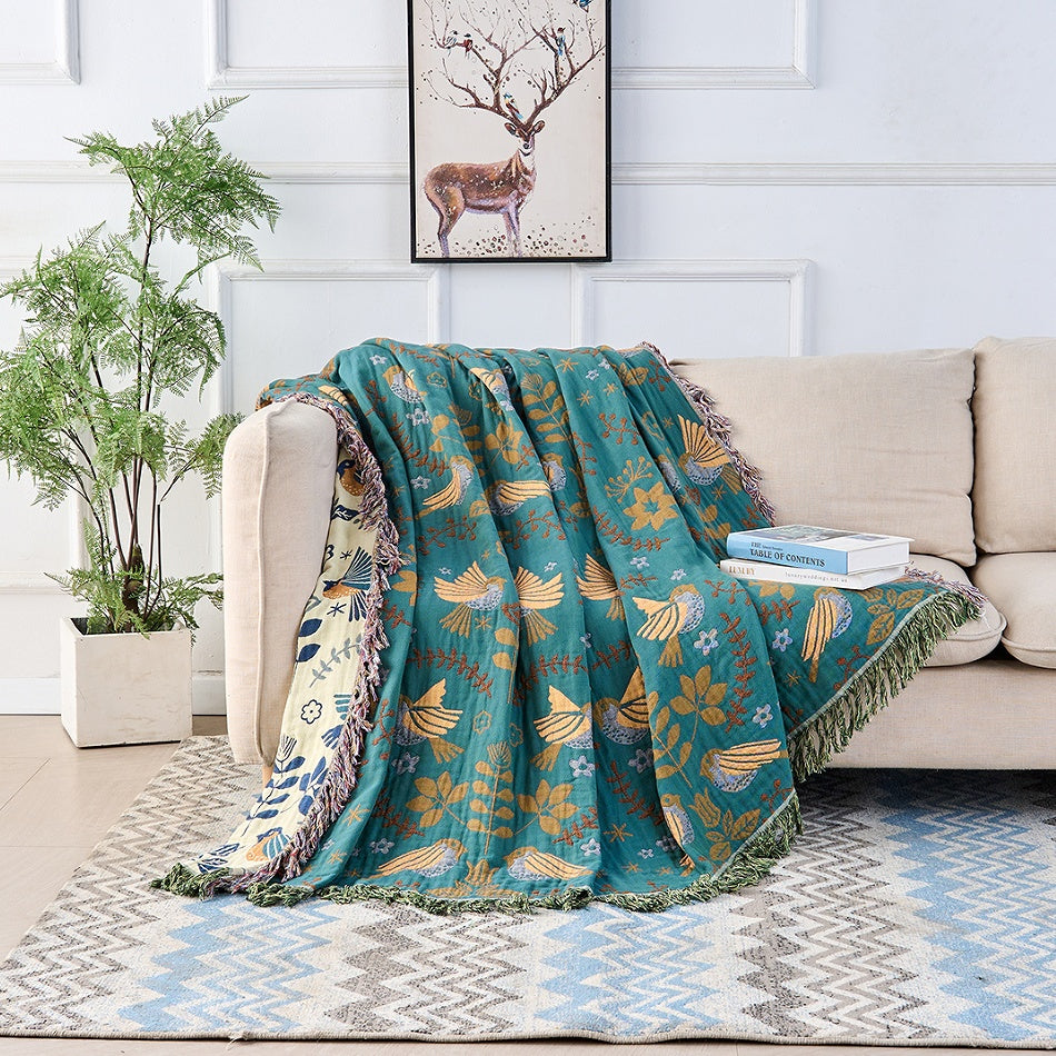 Reversible Scandinavian bird blanket close up