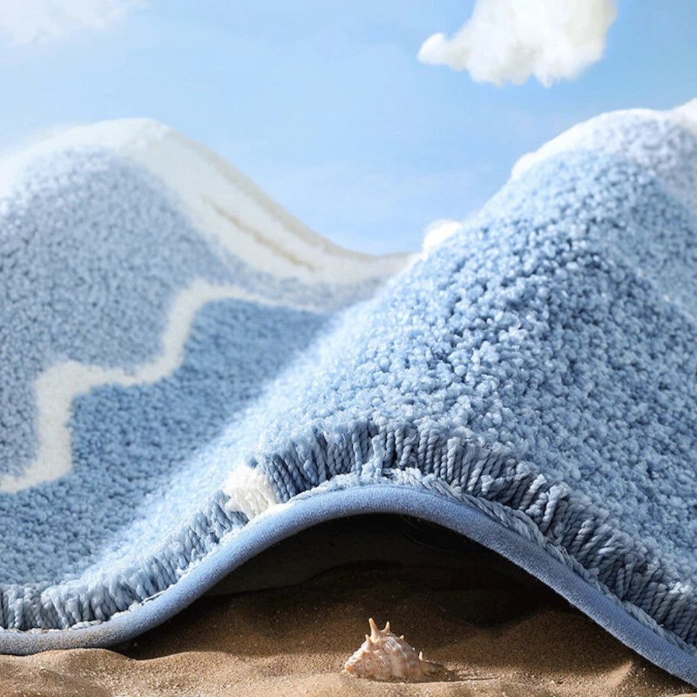 Seaside footprint coastal bath mat close up detail
