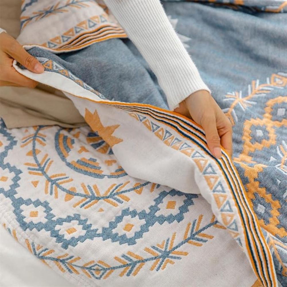 Serene mandala cotton throw pattern close up