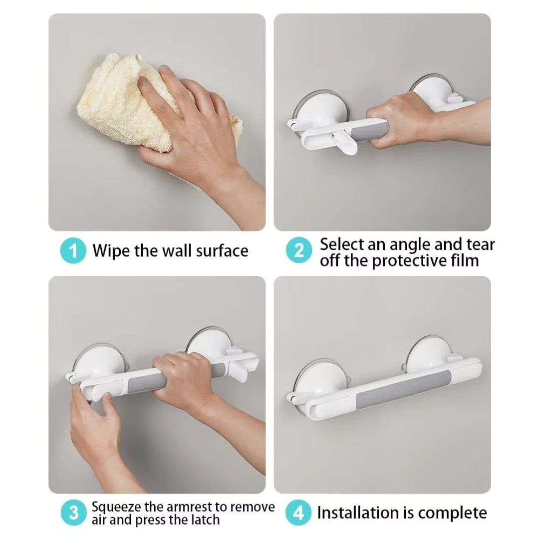 Suction shower handle mounted on a wall