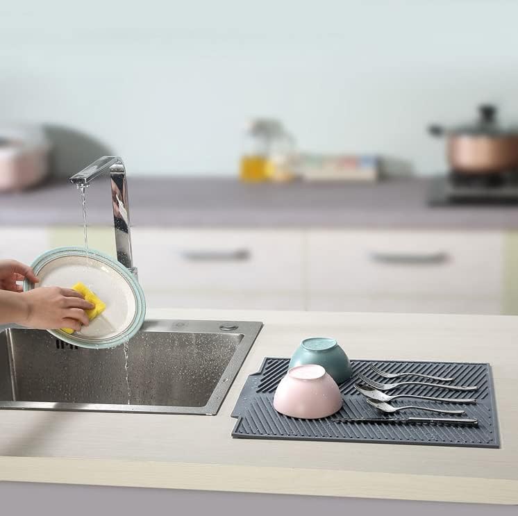 Silicone dish drying mat by a kitchen sink, view 5