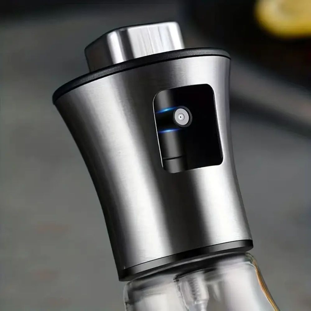 Crystal glass oil spray bottle with steel pump, view 2