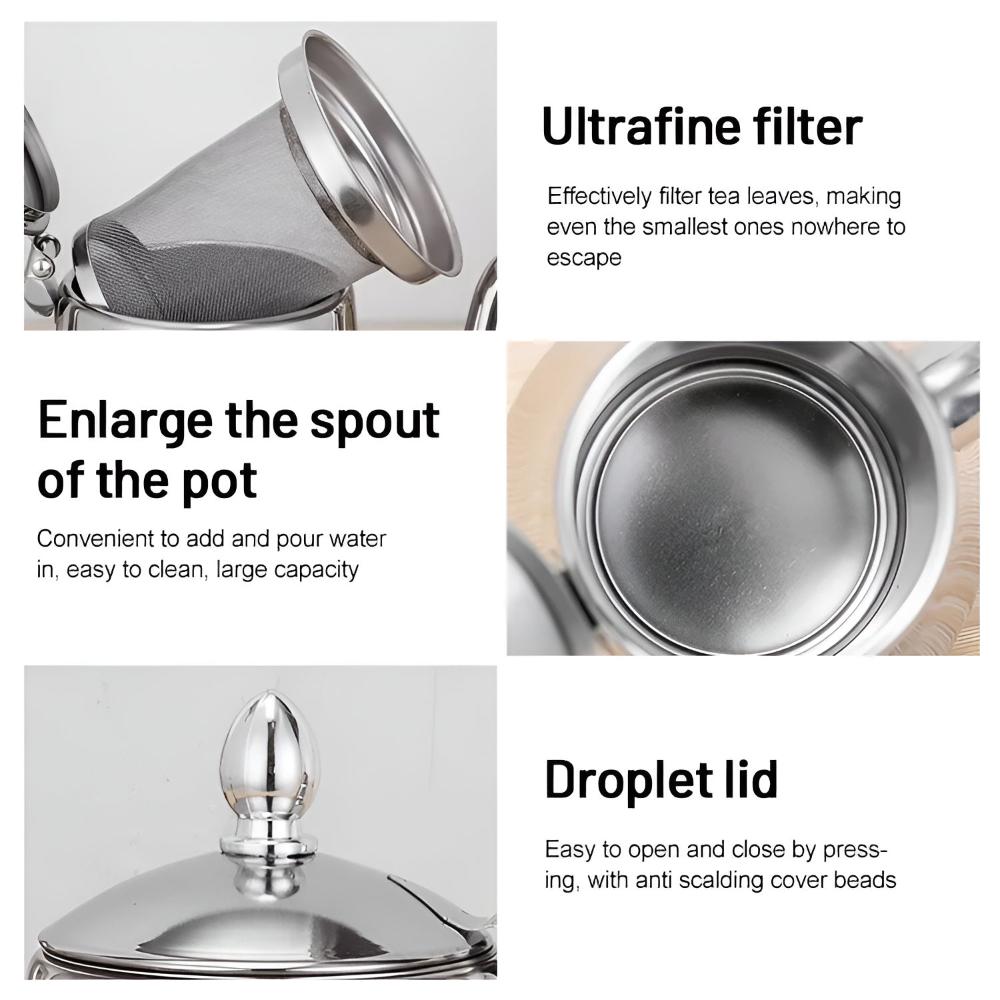 Stainless steel kettle on a stovetop