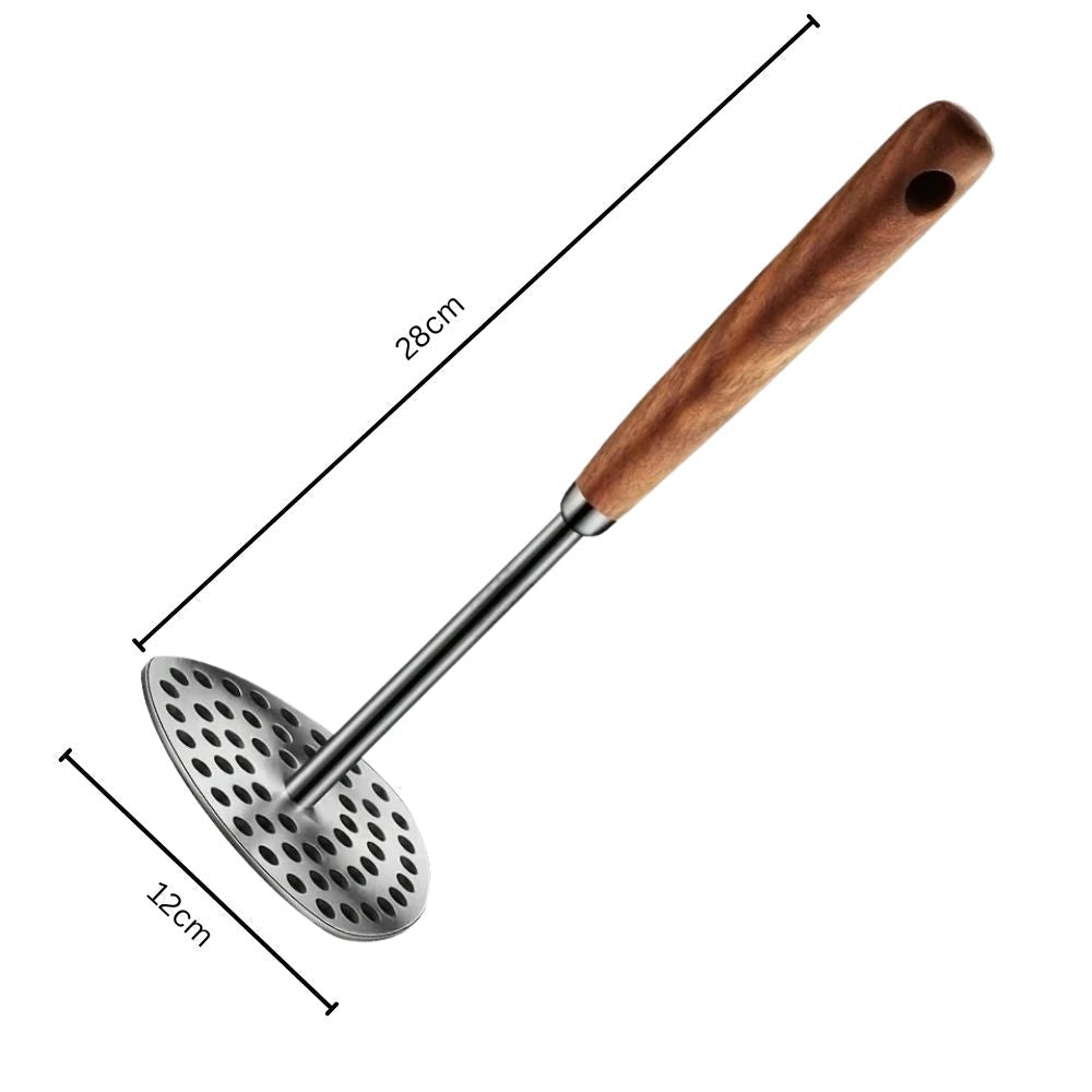 Stainless steel potato masher detail view