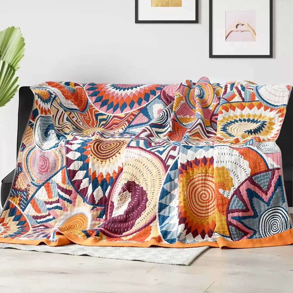 Nordic sunburst cotton throw blanket detail view 2