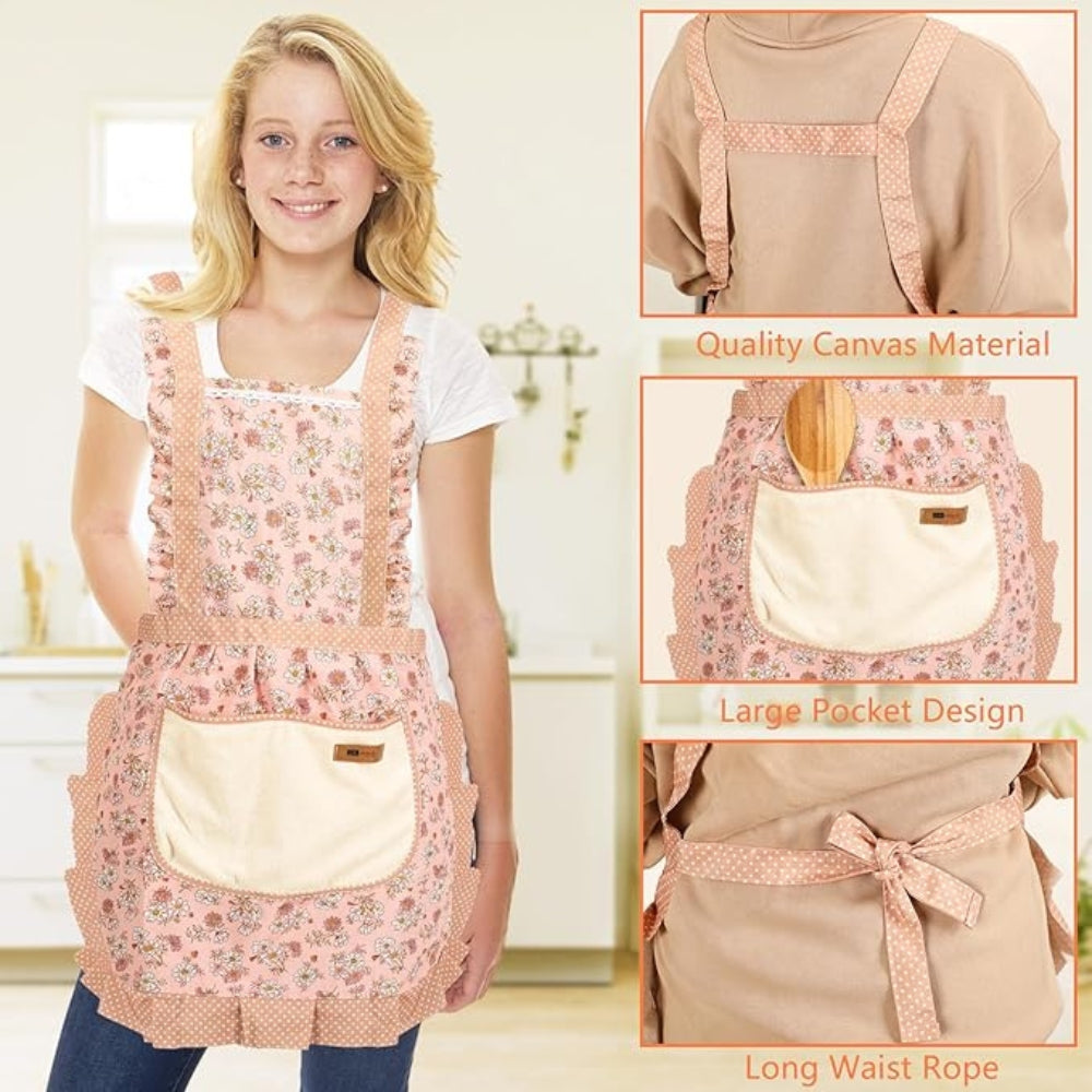 Sweet Flora floral kitchen apron detail view 2