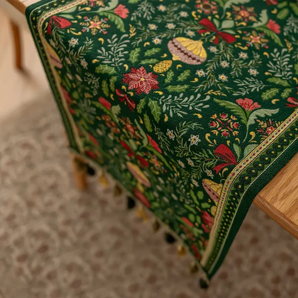 Botanical tapestry table runner detail view