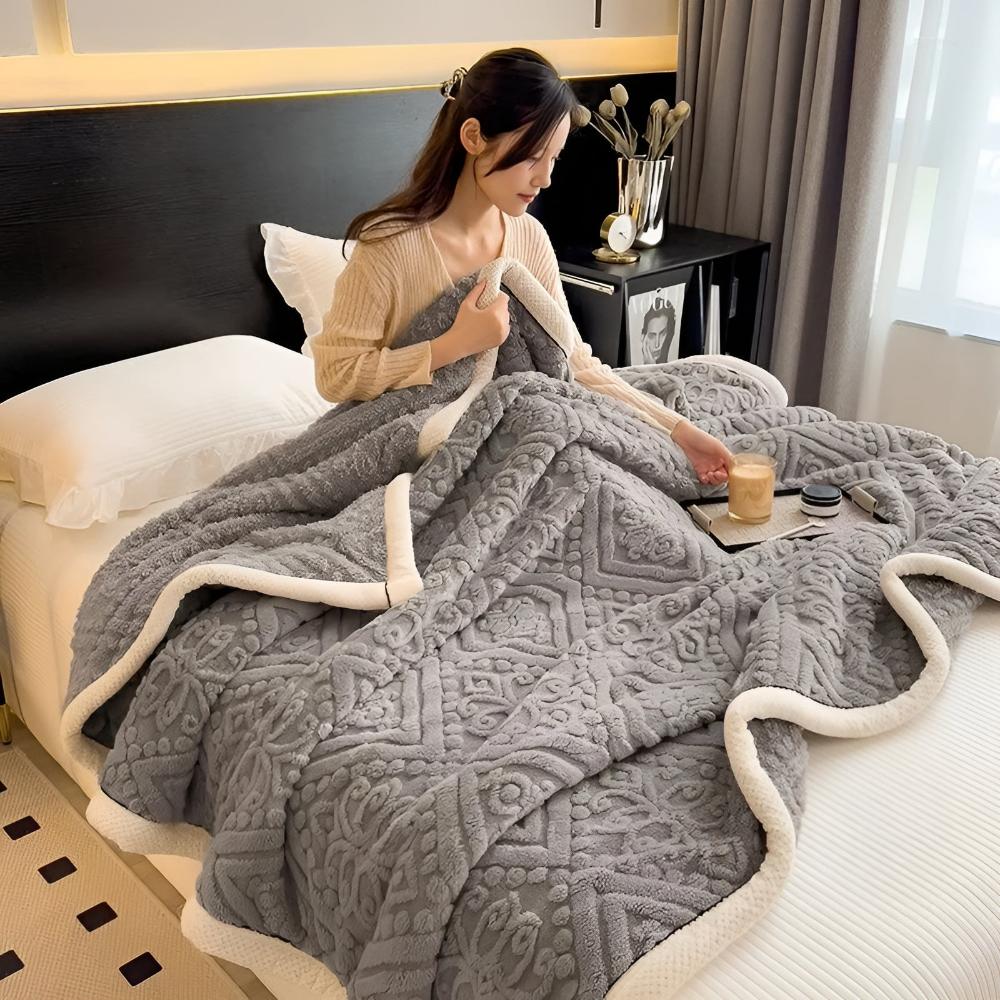 Mandala velvet sherpa blanket on a sofa