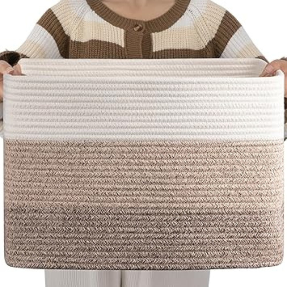 Cotton rope woven storage basket, view 1