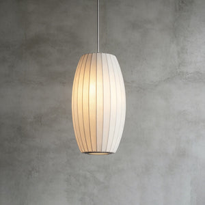 Solene Silk Bubble Pendant Light, tall oval shade in white