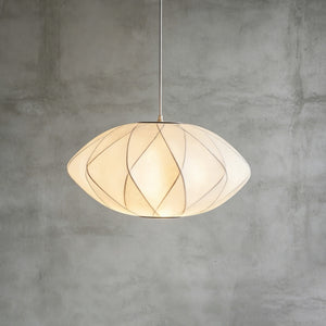 Solene Silk Bubble Pendant Light, ribbed saucer shade in white