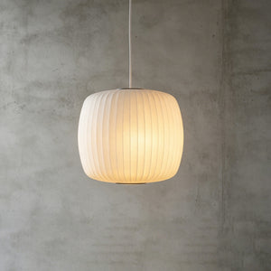 Solene Silk Bubble Pendant Light, rounded square shade in white