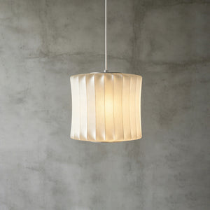 Solene Silk Bubble Pendant Light, wavy drum shade in white