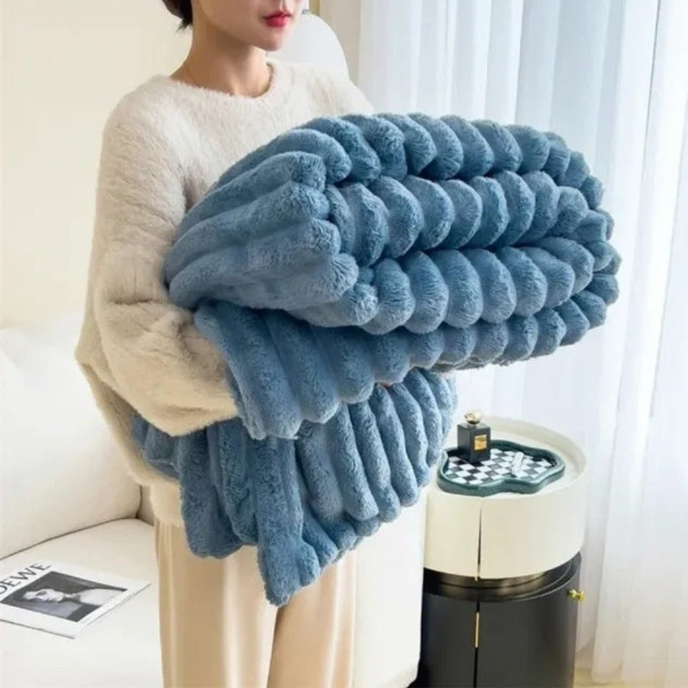 Striped Plush Textured Throw Blanket