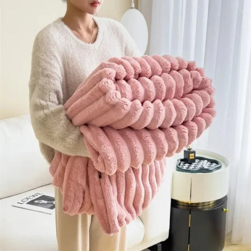 Striped Plush Textured Throw Blanket