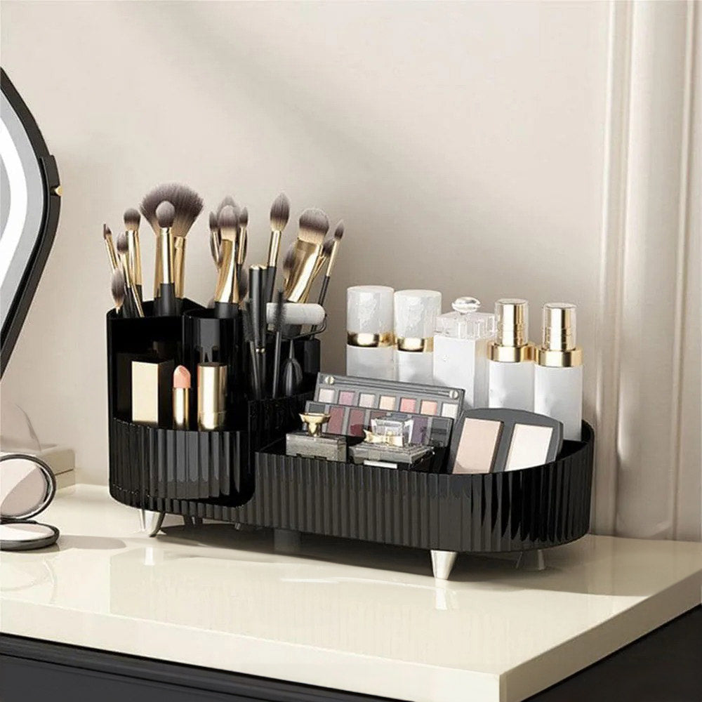 Pleated Desktop Makeup Organizer With Rotating Platform