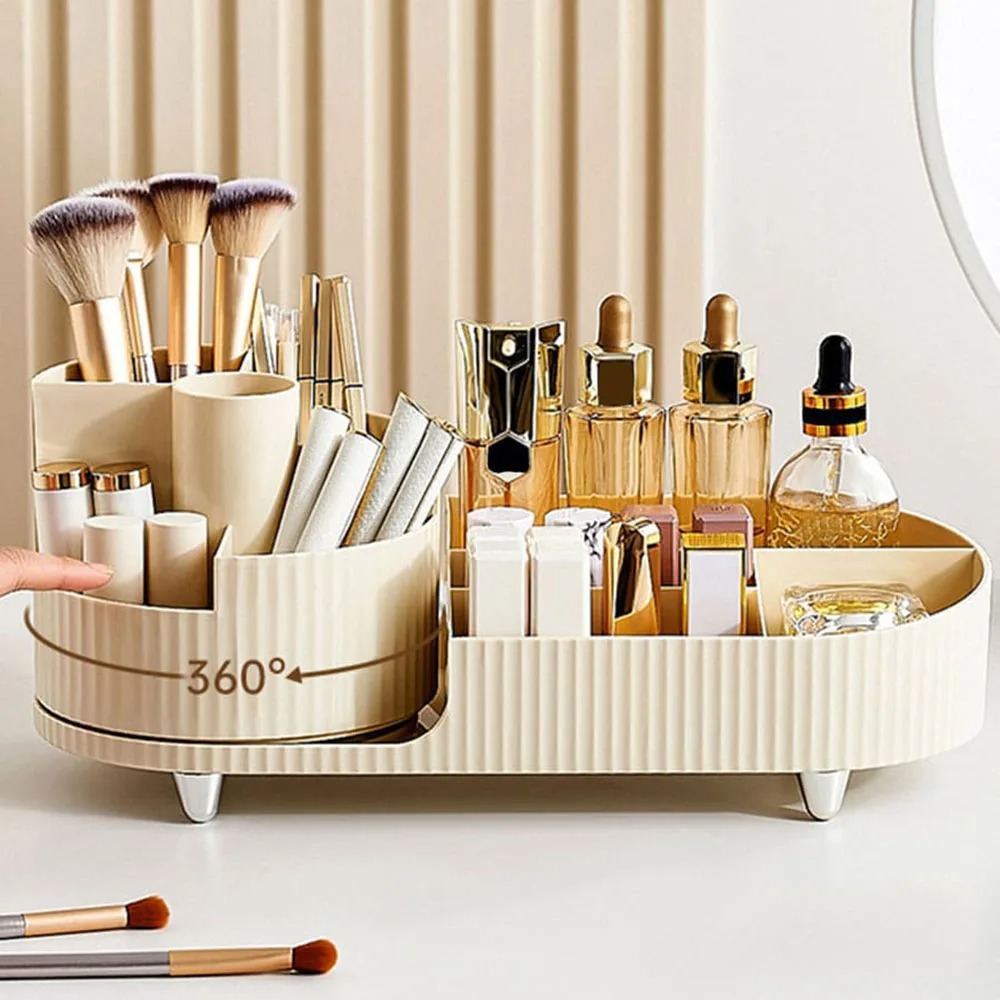 Pleated Desktop Makeup Organizer With Rotating Platform