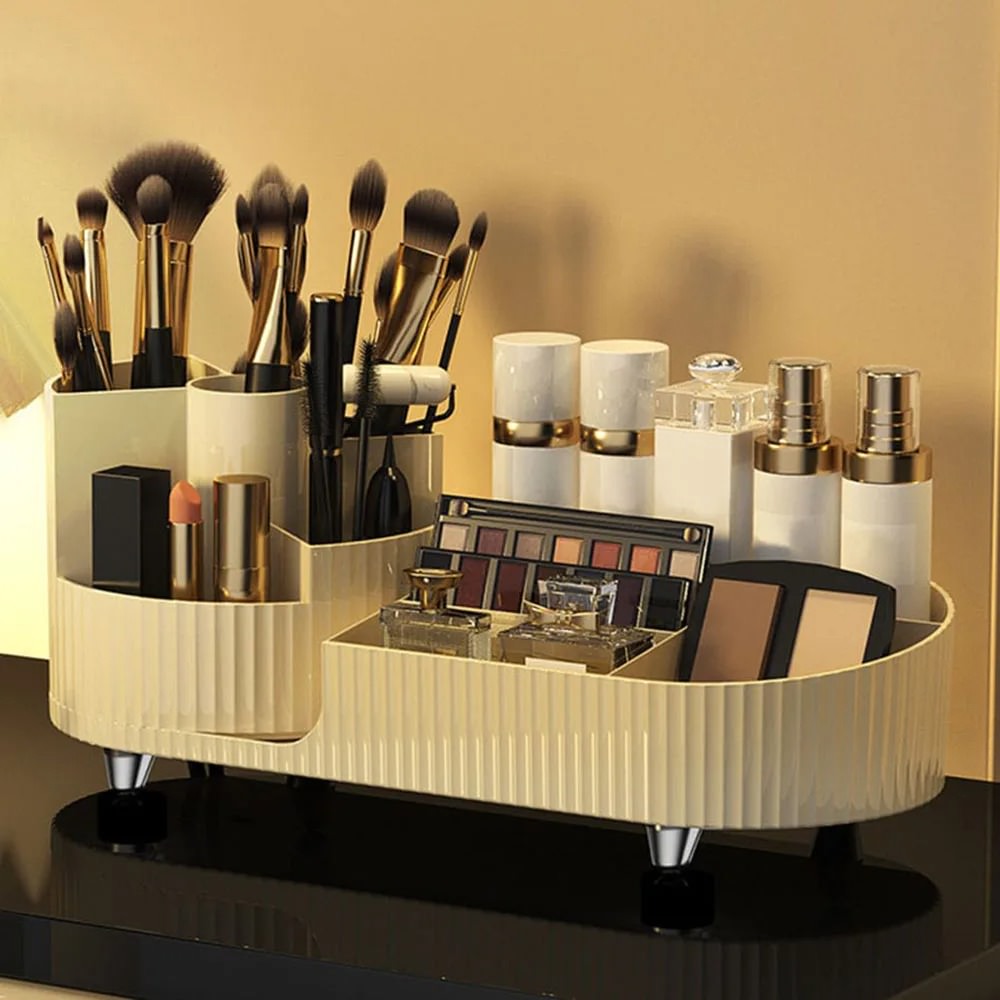 Pleated Desktop Makeup Organizer With Rotating Platform