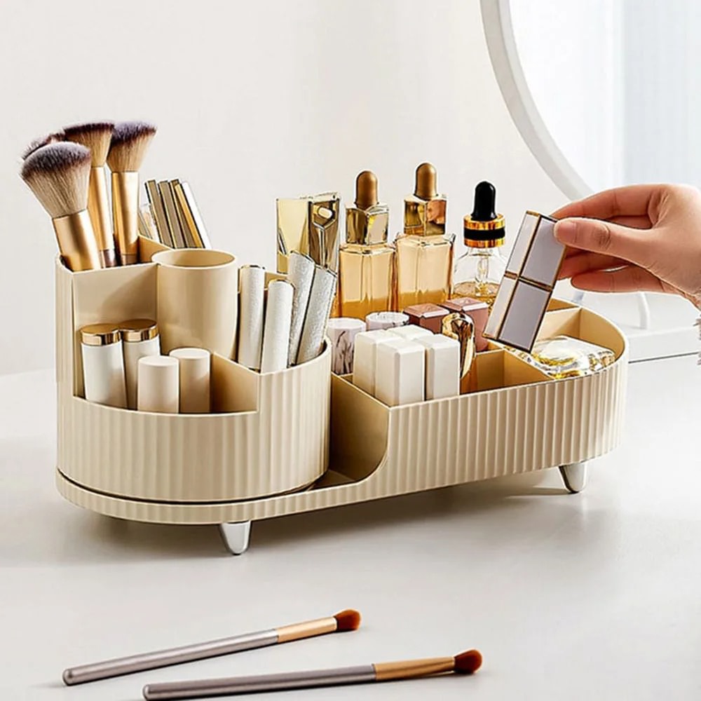 Pleated Desktop Makeup Organizer With Rotating Platform