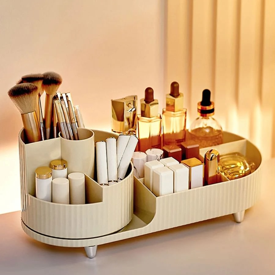 Pleated Desktop Makeup Organizer With Rotating Platform