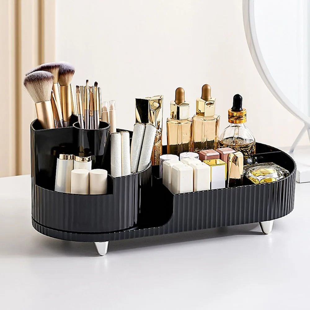 Pleated Desktop Makeup Organizer With Rotating Platform