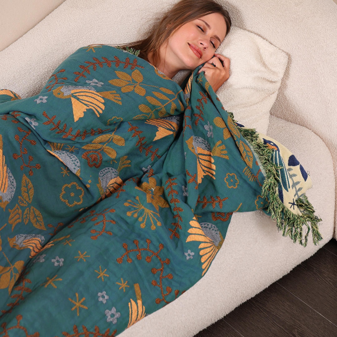 Reversible Scandinavian Bird 100% Cotton Blanket