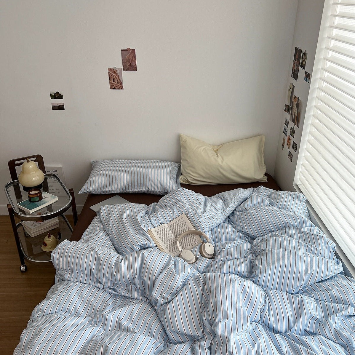 Striped Sky Blue Duvet Cover Bedding Set