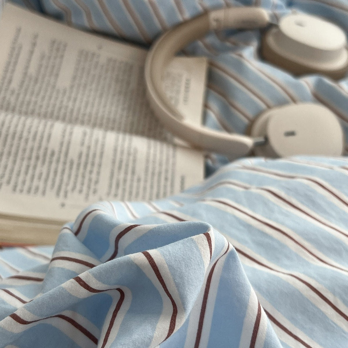 Striped Sky Blue Duvet Cover Bedding Set