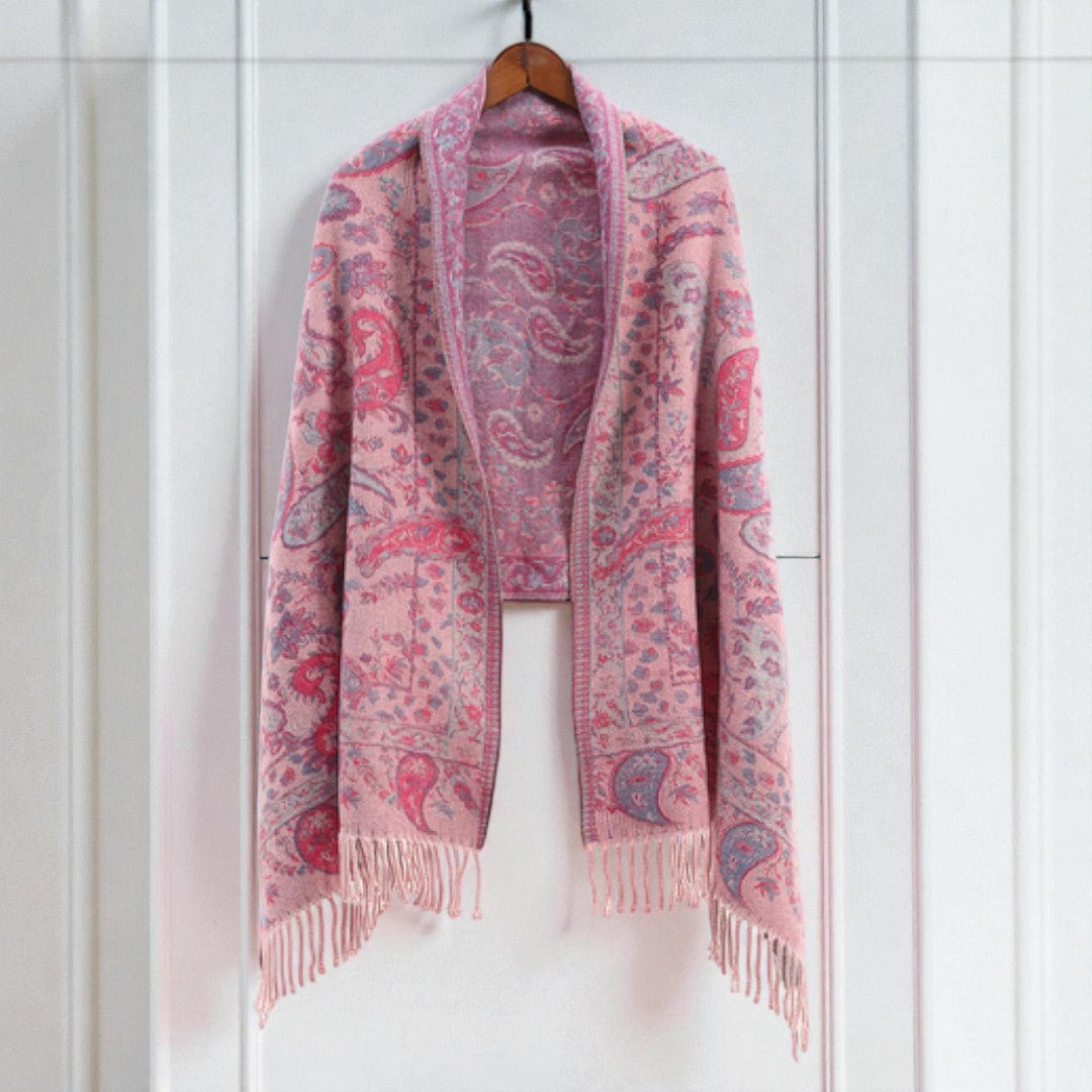 Double Sided Paisley Winter Poncho Shawl for Women