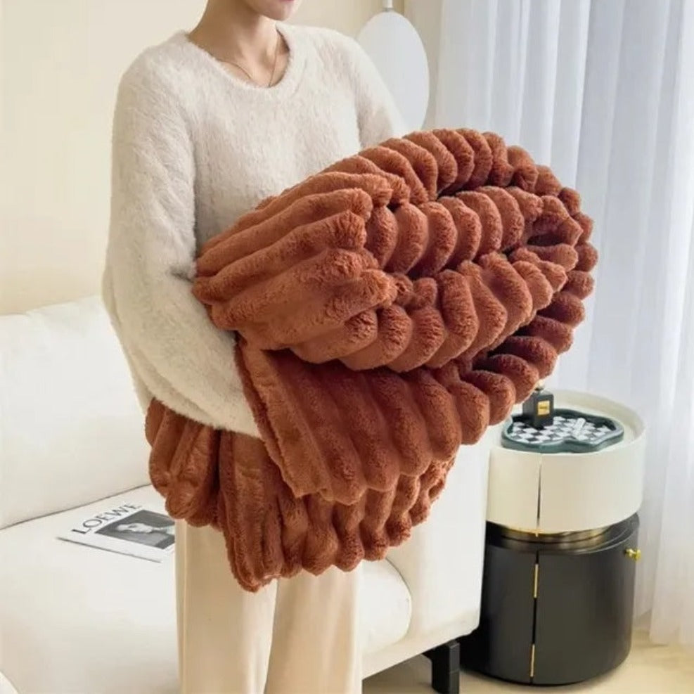Striped Plush Textured Throw Blanket